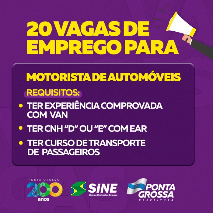 Empresa oferece 20 vagas para motorista de Van