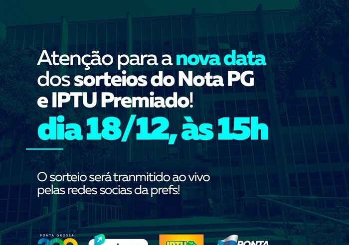 Sorteios do IPTU Premiado e Nota PG serão realizados no dia 18