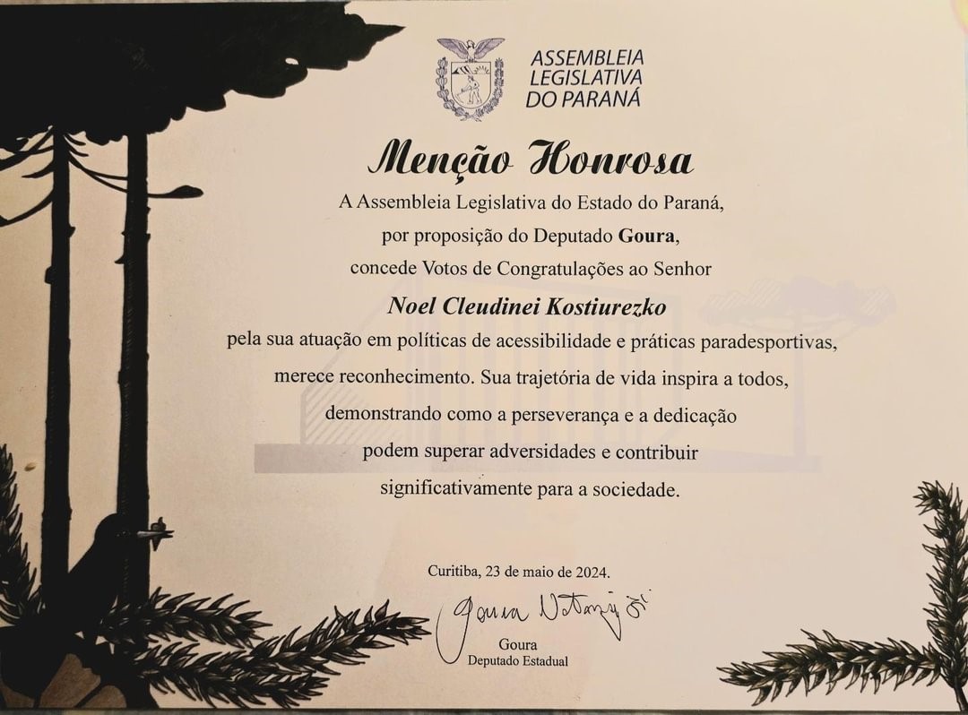 Noel Kostiurezko recebe Menção Honrosa da Assembleia do Paraná