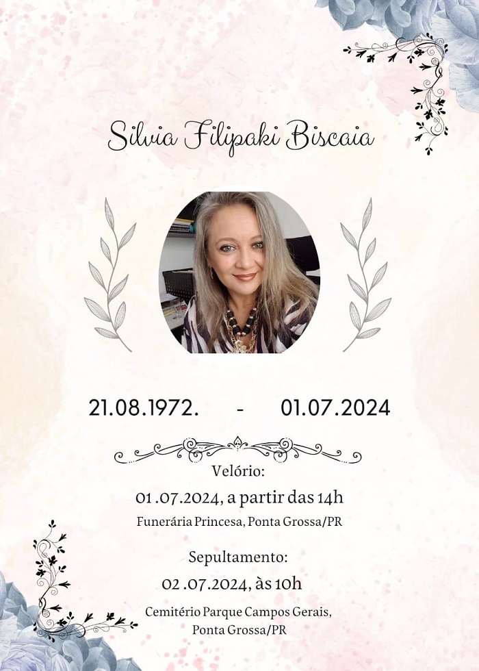 Silvia Filipaki Biscaia falece aos 51 anos em Ponta Grossa