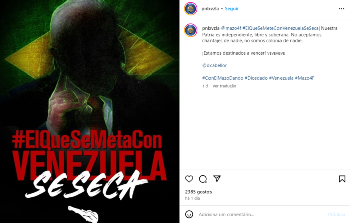 POLÍCIA VENEZUELANA AMEAÇA BRASIL EM POSTAGEM COM IMAGEM DE LULA