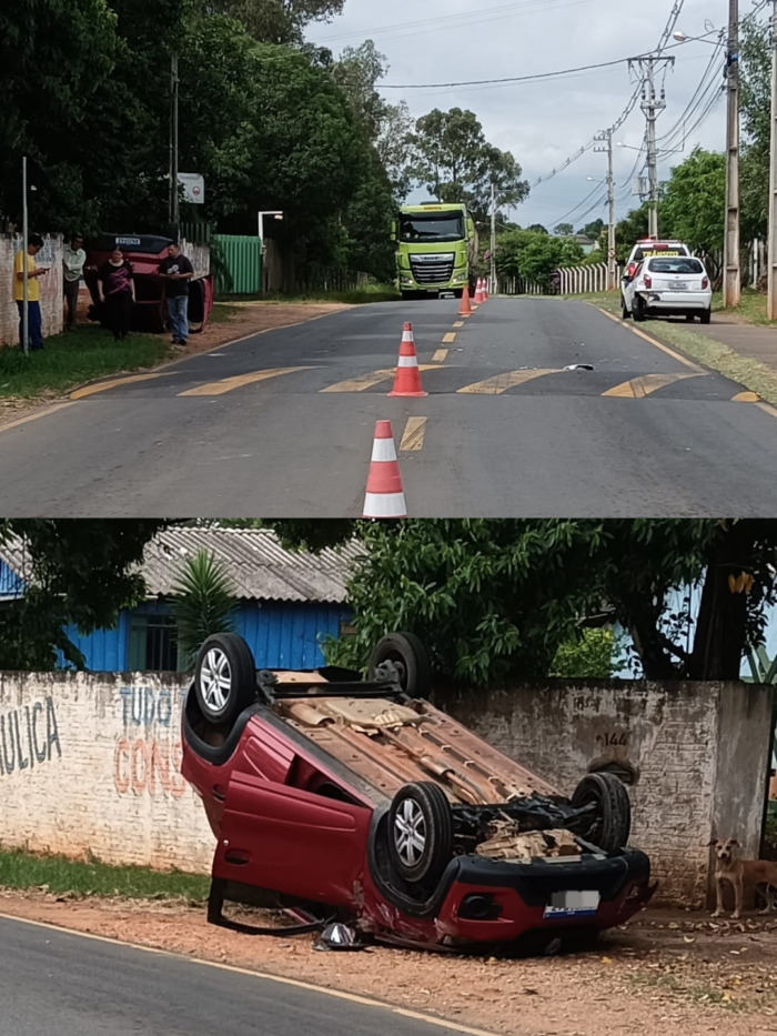 CARRO CAPOTA APÓS COLISÃO NA ALDO BONDE, PRÓXIMO AO CENTRO DE EVENTOS