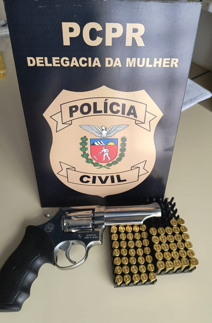 ARMA DE FOGO E MUNIÇÕES APREENDIDAS NESTA MANHÃ PELA EQUIPE DA DELEGACIA DA MULHER