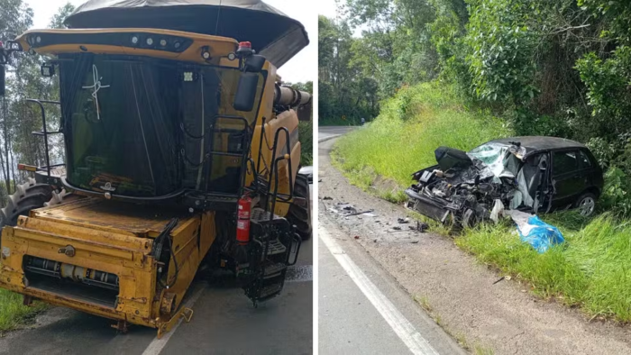 IDOSO DE 84 ANOS MORRE APÓS COLIDIR CARRO COM COLHEITADEIRA