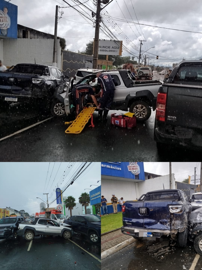 COLISÃO EM CADEIA NA AVENIDA CARLOS CAVALCANTI DEIXA MOTORISTA FERIDO