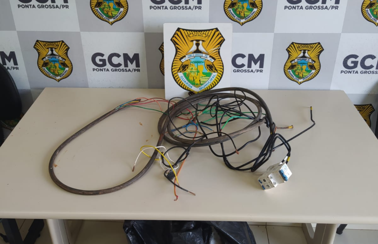 GUARDA MUNICIPAL FLAGRA DUPLA FURTANDO FIAÇÃO ELÉTRICA EM POSTE DE LUZ