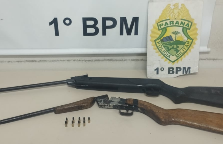 POLÍCIA ENCONTRA ARMAS EM CASA DE AGRESSOR E O PRENDE EM FLAGRANTE