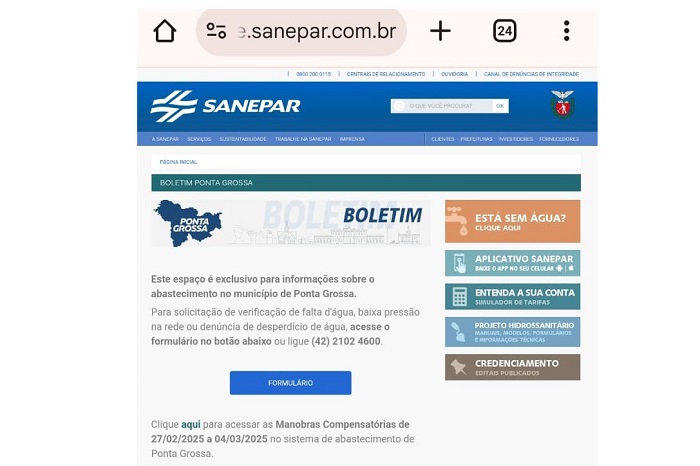 SANEPAR DISPONIBILIZA CANAIS EXCLUSIVOS PARA CLIENTES DE PONTA GROSSA