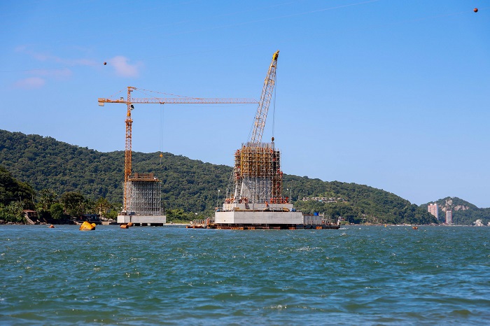 PONTE DE GUARATUBA SUPERA OS 44% DA OBRA COM A CONCLUSÃO DA BASE DAS TORRES