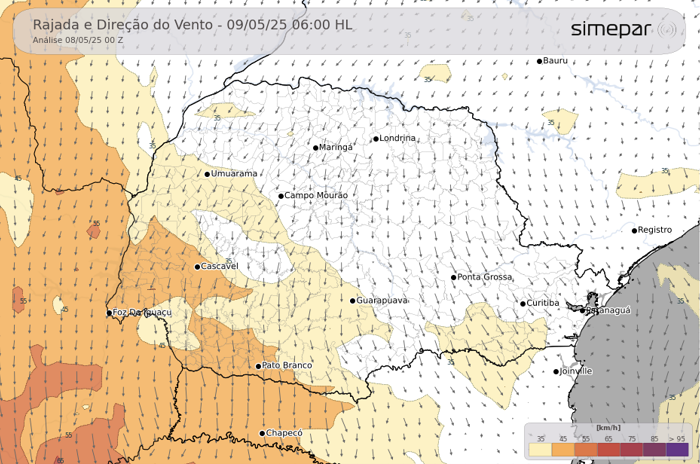 SIMEPAR ALERTA PARA TEMPESTADES E FRIO APÓS O CALOR INTENSO DESTA SEXTA-FEIRA