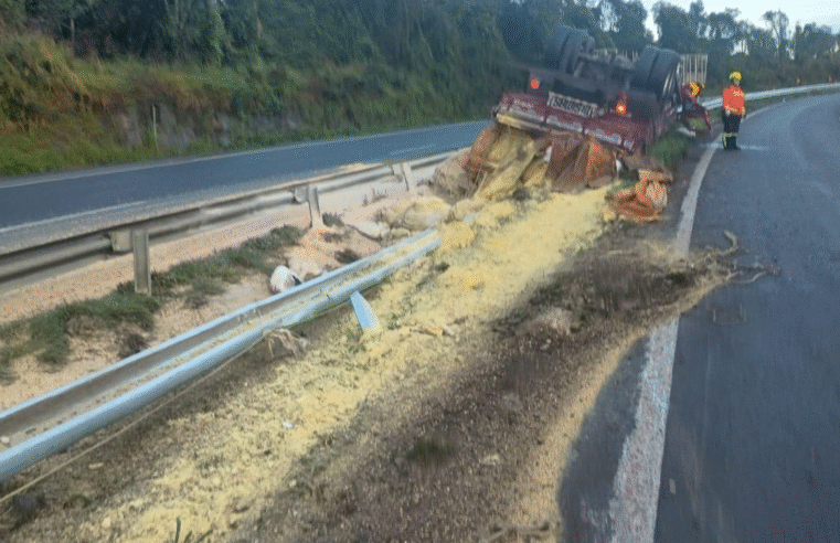 CAMINHONEIRO MORRE EM CAPOTAMENTO NA BR-376