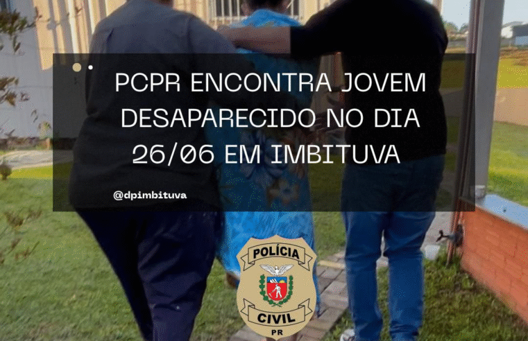 PCPR ENCONTRA JOVEM DESAPARECIDO NO DIA 26/06 EM IMBITUVA