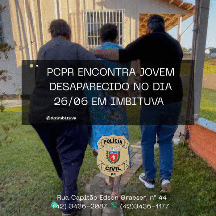 PCPR ENCONTRA JOVEM DESAPARECIDO NO DIA 26/06 EM IMBITUVA