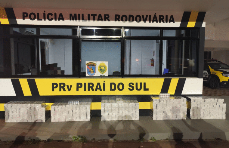 OPERAÇÃO COM CÃES DA PM APREENDE 570 PACOTES DE CIGARROS CONTRABANDEADOS EM ÔNIBUS NA PR-151