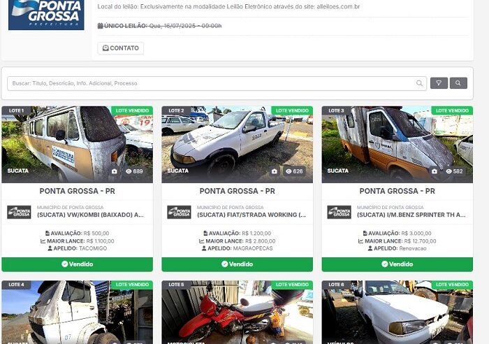 LEILÃO DE INSERVÍVEIS DA PREFEITURA ARRECADA MAIS DE R$ 1,6 MILHÃO