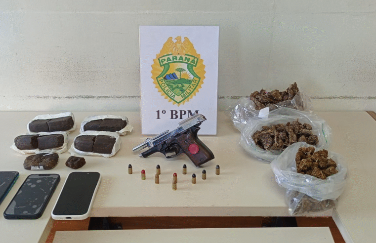 POLÍCIA MILITAR APREENDE ARMA DE FOGO E DROGAS