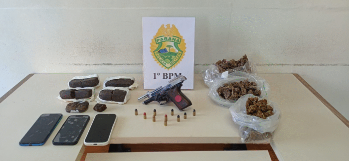 POLÍCIA MILITAR APREENDE ARMA DE FOGO E DROGAS