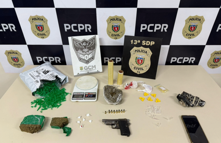 POLÍCIA CIVIL E GUARDA CIVIL MUNICIPAL PRENDEM TRAFICANTE COM ARMA E DROGAS