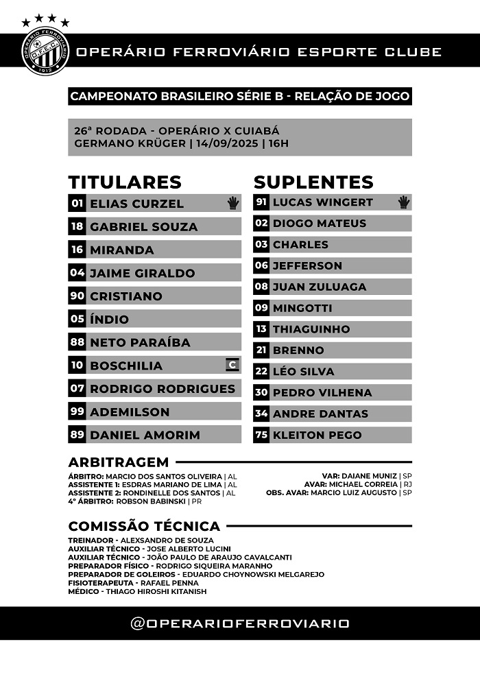 ALEX ESCALA OPERÁRIO COM TRÊS ATACANTES CONTRA O CUIABÁ