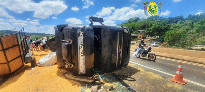 🚛 CAMINHÃO DE PONTA GROSSA TOMBA E ESPALHA CARGA DE MILHO NA PR-445, EM LONDRINA