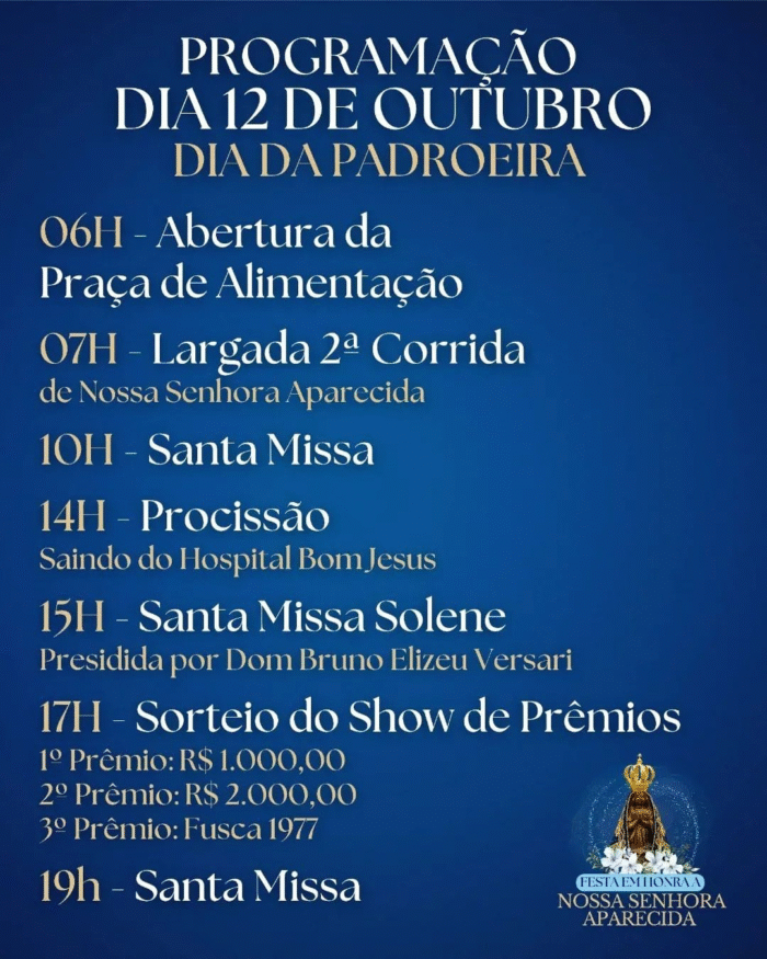 PONTA GROSSA CELEBRA DIA DE NOSSA SENHORA APARECIDA COM PROGRAMAÇÃO ESPECIAL NESSE 12 DE OUTUBRO